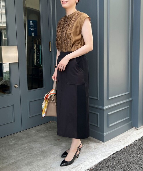 MICO COULIER(ミコクリエ)の「ジャージーピンタックナロースカート(スカート・レディース・ブラウン/ブラック・38/36)」の9枚目の写真