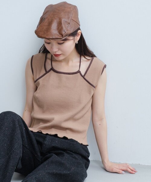 Kastane（カスタネ）の「配色パイピングアメスリタンク（タンクトップ・レディース・サックスブルー/アイボリー/ブラウン・FREE）」の2枚目の写真