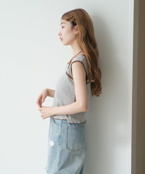 Kastane（カスタネ）の「配色パイピングアメスリタンク（タンクトップ・レディース・サックスブルー/アイボリー/ブラウン・FREE）」の5枚目の写真