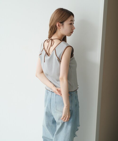 Kastane（カスタネ）の「配色パイピングアメスリタンク（タンクトップ・レディース・サックスブルー/アイボリー/ブラウン・FREE）」の6枚目の写真