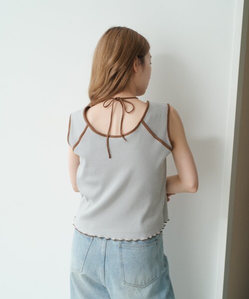 Kastane（カスタネ）の「配色パイピングアメスリタンク（タンクトップ・レディース・サックスブルー/アイボリー/ブラウン・FREE）」の7枚目の写真