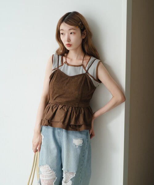 Kastane（カスタネ）の「配色パイピングアメスリタンク（タンクトップ・レディース・サックスブルー/アイボリー/ブラウン・FREE）」の9枚目の写真