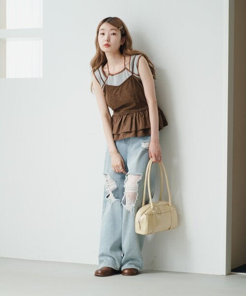 Kastane（カスタネ）の「配色パイピングアメスリタンク（タンクトップ・レディース・サックスブルー/アイボリー/ブラウン・FREE）」の12枚目の写真