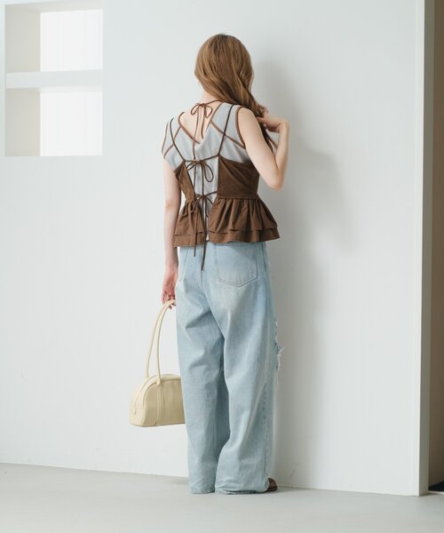 Kastane（カスタネ）の「配色パイピングアメスリタンク（タンクトップ・レディース・サックスブルー/アイボリー/ブラウン・FREE）」の13枚目の写真