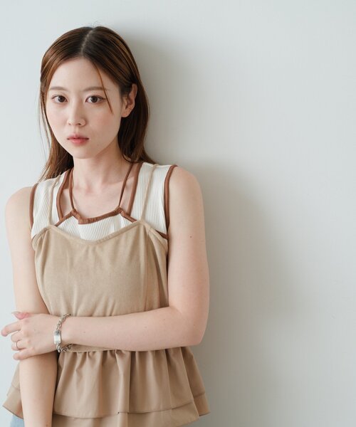 Kastane（カスタネ）の「配色パイピングアメスリタンク（タンクトップ・レディース・サックスブルー/アイボリー/ブラウン・FREE）」の14枚目の写真