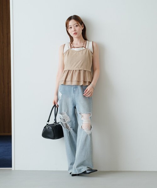 Kastane（カスタネ）の「配色パイピングアメスリタンク（タンクトップ・レディース・サックスブルー/アイボリー/ブラウン・FREE）」の16枚目の写真