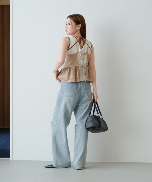 Kastane（カスタネ）の「配色パイピングアメスリタンク（タンクトップ・レディース・サックスブルー/アイボリー/ブラウン・FREE）」の17枚目の写真