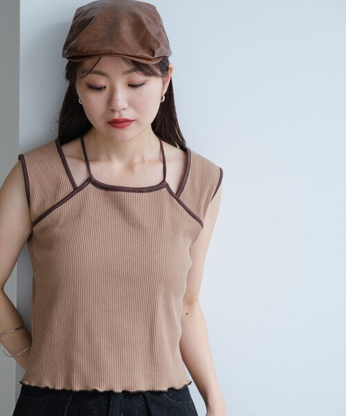 Kastane（カスタネ）の「配色パイピングアメスリタンク（タンクトップ・レディース・サックスブルー/アイボリー/ブラウン・FREE）」の18枚目の写真