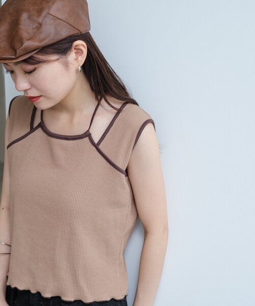Kastane（カスタネ）の「配色パイピングアメスリタンク（タンクトップ・レディース・サックスブルー/アイボリー/ブラウン・FREE）」の19枚目の写真