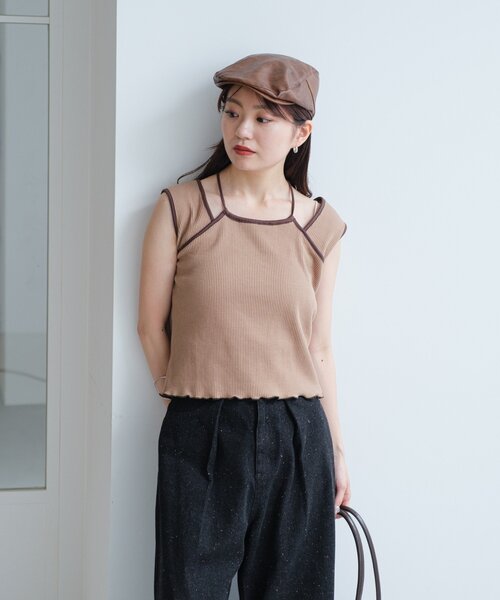 Kastane（カスタネ）の「配色パイピングアメスリタンク（タンクトップ・レディース・サックスブルー/アイボリー/ブラウン・FREE）」の21枚目の写真