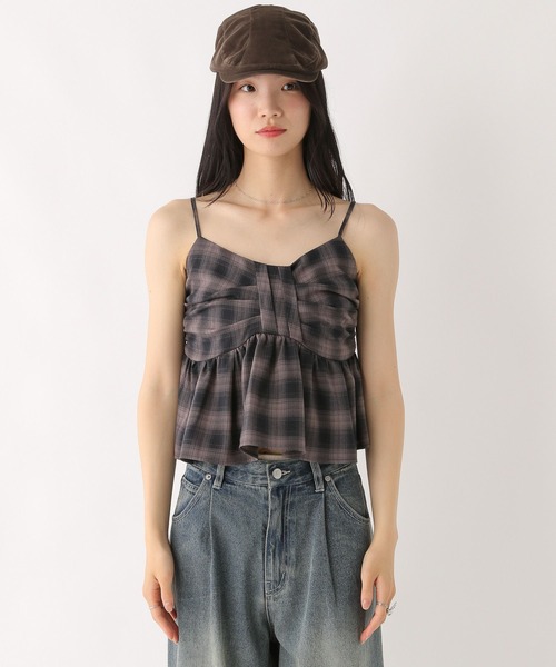 キャミソール オンブレチェックリボンビスチェ　581150 Heather キャミソール オンブレチェックリボンビスチェ 581150