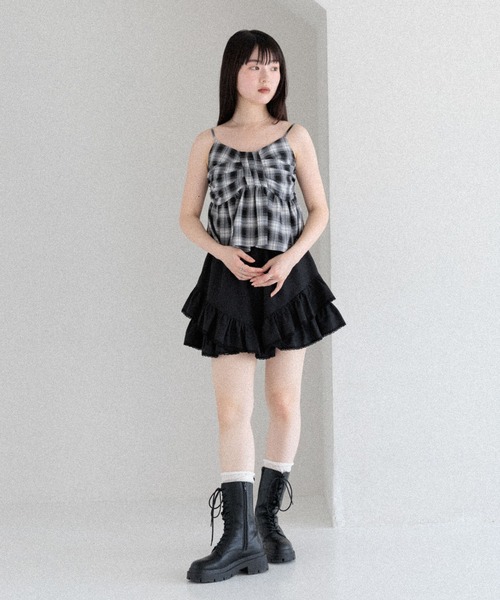 キャミソール オンブレチェックリボンビスチェ　581150 Heather キャミソール オンブレチェックリボンビスチェ 581150