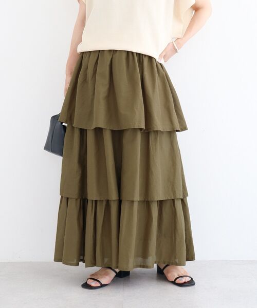 セール】インド綿 ボイル段々ティアードスカート（スカート）｜Green