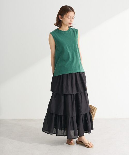わすれな草段々スカート セール】インド綿 ボイル段々ティアードスカート（スカート）｜Green