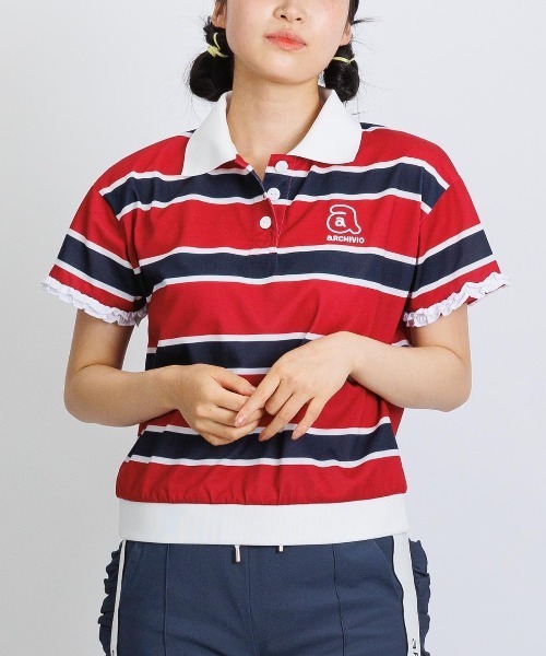 archivio(アルチビオ)の「<LADIES>袖フリルマルチポロシャツ(ポロシャツ・レディース・レッド/ネイビー/ベージュ・S/M/L)」の15枚目の写真
