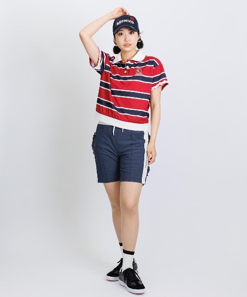archivio フリル袖ポロシャツ セール】<LADIES>袖フリルマルチポロシャツ（ポロシャツ）｜archivio