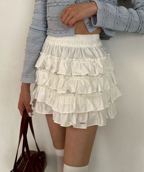 OLIVE des OLIVE（オリーブデオリーブ）の「チュールティアードミニスカパン（その他パンツ・レディース・ブラック/ドット/オフホワイト・FREE）」の2枚目の写真