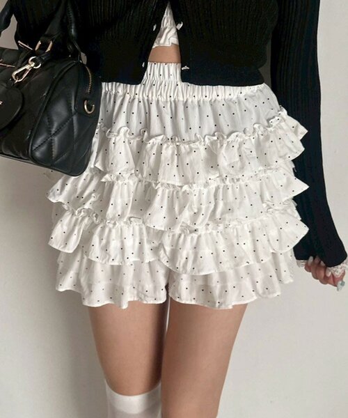 OLIVE des OLIVE（オリーブデオリーブ）の「チュールティアードミニスカパン（その他パンツ・レディース・ブラック/ドット/オフホワイト・FREE）」の3枚目の写真