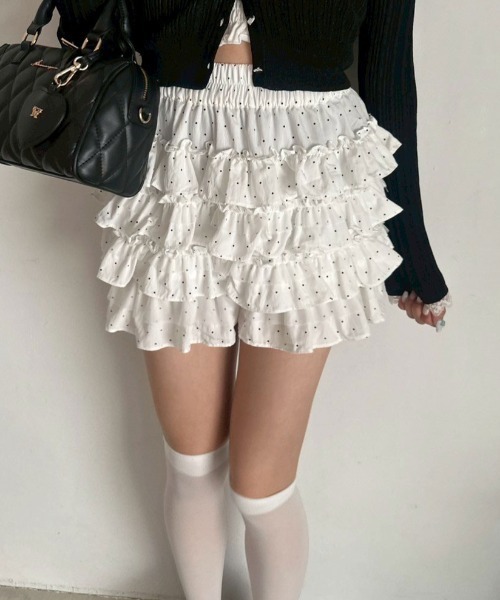 OLIVE des OLIVE（オリーブデオリーブ）の「チュールティアードミニスカパン（その他パンツ・レディース・ブラック/ドット/オフホワイト・FREE）」の4枚目の写真