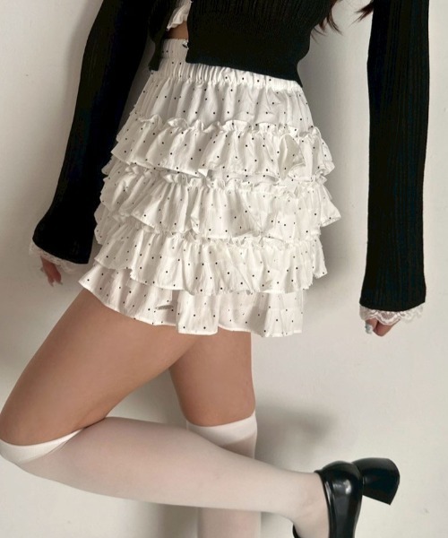 OLIVE des OLIVE（オリーブデオリーブ）の「チュールティアードミニスカパン（その他パンツ・レディース・ブラック/ドット/オフホワイト・FREE）」の5枚目の写真