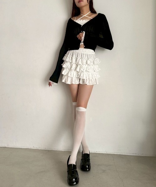 OLIVE des OLIVE（オリーブデオリーブ）の「チュールティアードミニスカパン（その他パンツ・レディース・ブラック/ドット/オフホワイト・FREE）」の6枚目の写真