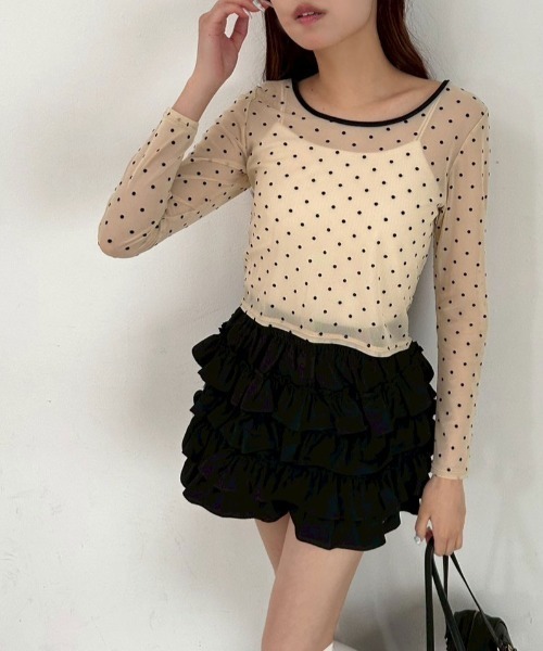 OLIVE des OLIVE（オリーブデオリーブ）の「チュールティアードミニスカパン（その他パンツ・レディース・ブラック/ドット/オフホワイト・FREE）」の16枚目の写真