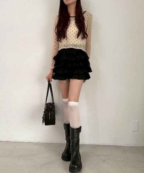 OLIVE des OLIVE（オリーブデオリーブ）の「チュールティアードミニスカパン（その他パンツ・レディース・ブラック/ドット/オフホワイト・FREE）」の20枚目の写真