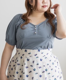 BORDERSネイビー パフスリーブ Tシャツ サイズ36 BORDERS at BALCONY パフスリーブTシャツ ネイビー 36 レディース