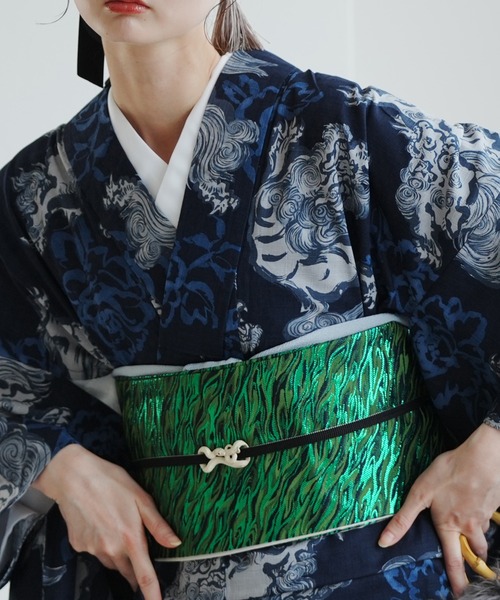 帯単品 小袋帯 ニコアンティーク エメラルド・ジャングル