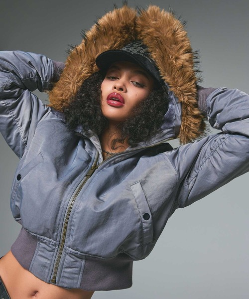 FAUX FUR HOODED JACKET（ナイロンジャケット）｜X-girl（エックス