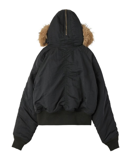 X-girl（エックスガール）の「FAUX FUR HOODED JACKET（ナイロンジャケット・レディース・グレー/ブラック・S/M）」の4枚目の写真