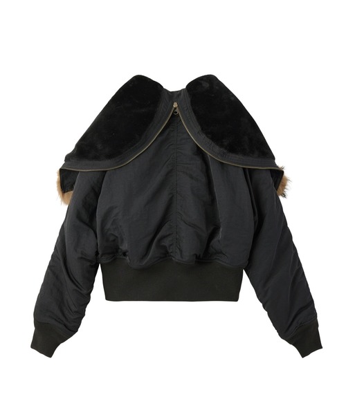 X-girl（エックスガール）の「FAUX FUR HOODED JACKET（ナイロンジャケット・レディース・グレー/ブラック・S/M）」の5枚目の写真