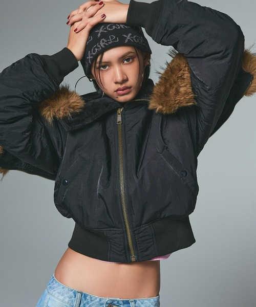 FAUX FUR HOODED JACKET（ナイロンジャケット）｜X-girl