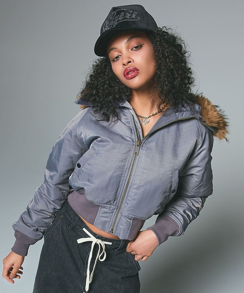 FAUX FUR HOODED JACKET（ナイロンジャケット）｜X-girl（エックス