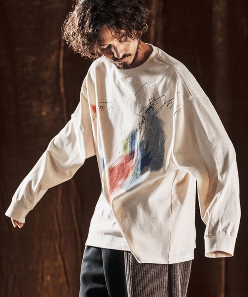 ANGENEHM（アンゲネーム）の「mlt5352-Printed Long Sleeve T-Shirt -handwriting-esque- ロングスリーブTシャツ(AG05-024acf)（Tシャツ/カットソー・メンズ・ブラック/ナチュラル・L/M/S）」の2枚目の写真