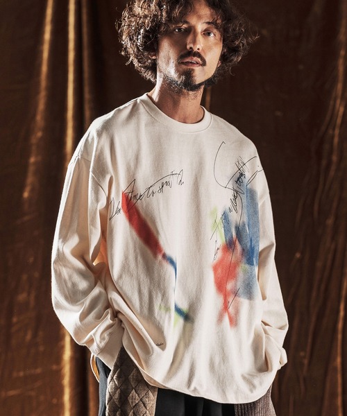 ANGENEHM（アンゲネーム）の「mlt5352-Printed Long Sleeve T-Shirt -handwriting-esque- ロングスリーブTシャツ(AG05-024acf)（Tシャツ/カットソー・メンズ・ブラック/ナチュラル・L/M/S）」の3枚目の写真