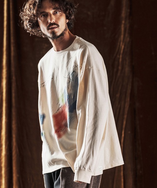 ANGENEHM（アンゲネーム）の「mlt5352-Printed Long Sleeve T-Shirt -handwriting-esque- ロングスリーブTシャツ(AG05-024acf)（Tシャツ/カットソー・メンズ・ブラック/ナチュラル・L/M/S）」の4枚目の写真