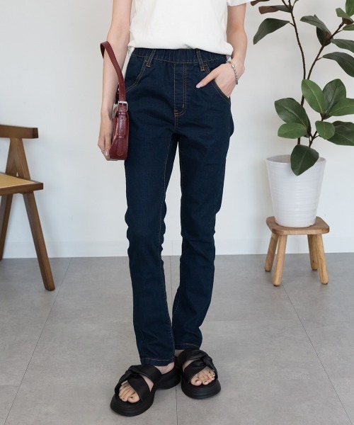 RCD(アールシーディー)の「紐付きウエストゴムデニムパンツ(デニムパンツ・レディース・ネイビー/ワンウォッシュ/ブルー・M/LL/4L/L/3L)」の3枚目の写真