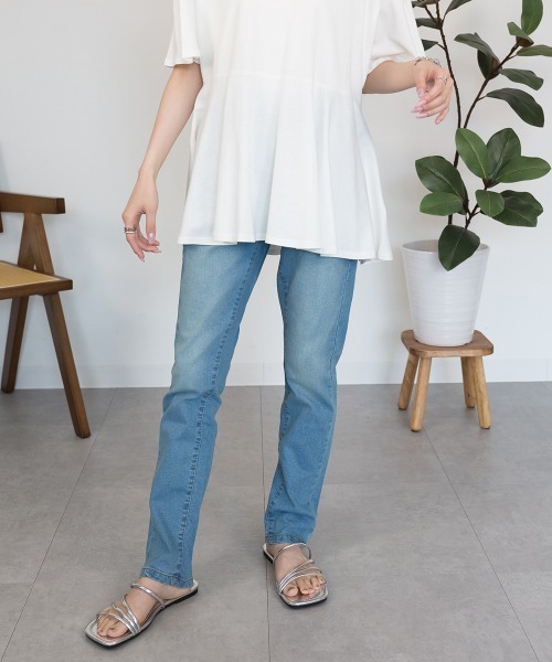 RCD(アールシーディー)の「紐付きウエストゴムデニムパンツ(デニムパンツ・レディース・ネイビー/ワンウォッシュ/ブルー・M/LL/4L/L/3L)」の2枚目の写真