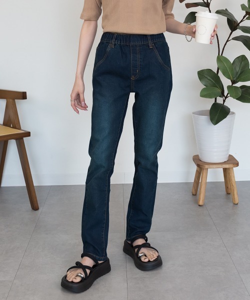 RCD(アールシーディー)の「紐付きウエストゴムデニムパンツ(デニムパンツ・レディース・ネイビー/ワンウォッシュ/ブルー・M/LL/4L/L/3L)」の5枚目の写真