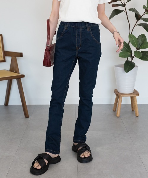 RCD(アールシーディー)の「紐付きウエストゴムデニムパンツ(デニムパンツ・レディース・ネイビー/ワンウォッシュ/ブルー・M/LL/4L/L/3L)」の13枚目の写真