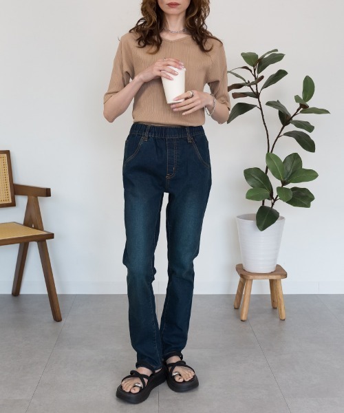 RCD(アールシーディー)の「紐付きウエストゴムデニムパンツ(デニムパンツ・レディース・ネイビー/ワンウォッシュ/ブルー・M/LL/4L/L/3L)」の17枚目の写真