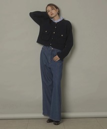 25AW・サイズ36　CADUNE　シャツ付き金釦カーデ　ネイビー　カーディガン CADUNE（カデュネ）の「シャツ付き金釦カーデ（ニット/セーター）」 - WEAR