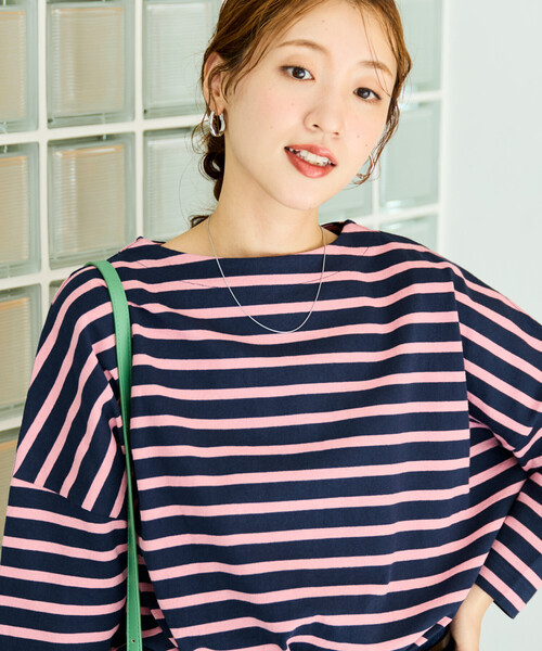 FREAK'S STORE(フリークスストア)の「限定展開 バスク ボーダー ロングスリーブ Tシャツ(Tシャツ/カットソー・レディース・パープル/ブルー/チャコールグレー/ネイビー/その他13/グリーン/ベージュ/ブラック/オフホワイト・フリ-)」の7枚目の写真
