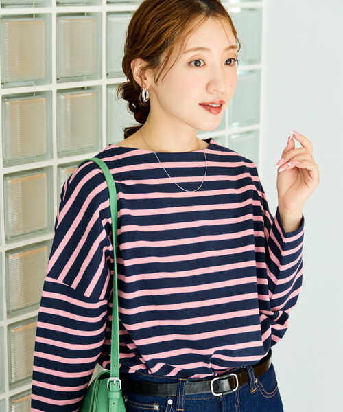 FREAK'S STORE(フリークスストア)の「限定展開 バスク ボーダー ロングスリーブ Tシャツ(Tシャツ/カットソー・レディース・パープル/ブルー/チャコールグレー/ネイビー/その他13/グリーン/ベージュ/ブラック/オフホワイト・フリ-)」の22枚目の写真