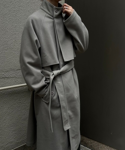 CREARE -LINO-(クレアーレリノ)の「フェイクウールスタンドカラー ルーズ トレンチコート(トレンチコート・メンズ・ブラック/グレー系その他/モカ・M/L)」の1枚目の写真