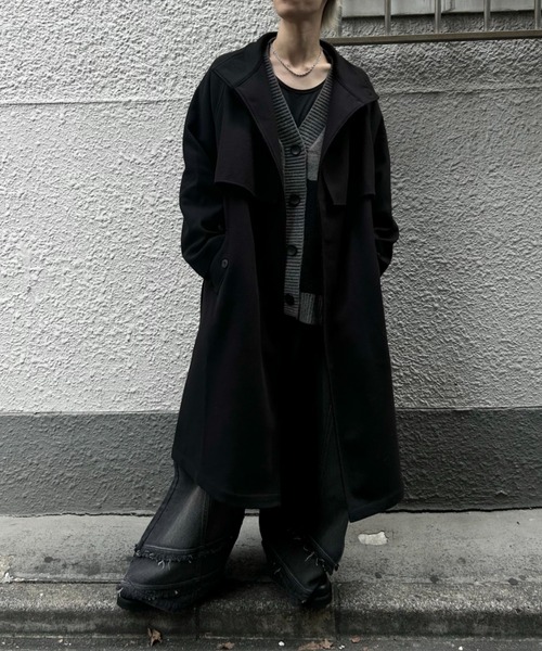 CREARE -LINO-(クレアーレリノ)の「フェイクウールスタンドカラー ルーズ トレンチコート(トレンチコート・メンズ・ブラック/グレー系その他/モカ・M/L)」の2枚目の写真