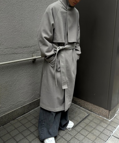 CREARE -LINO-(クレアーレリノ)の「フェイクウールスタンドカラー ルーズ トレンチコート(トレンチコート・メンズ・ブラック/グレー系その他/モカ・M/L)」の5枚目の写真