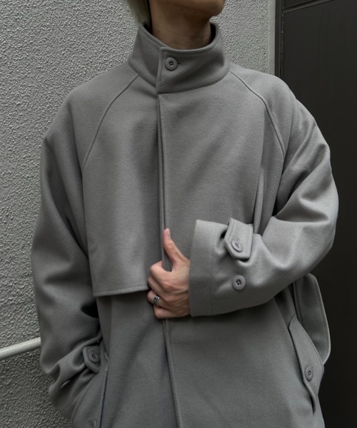 CREARE -LINO-(クレアーレリノ)の「フェイクウールスタンドカラー ルーズ トレンチコート(トレンチコート・メンズ・ブラック/グレー系その他/モカ・M/L)」の6枚目の写真