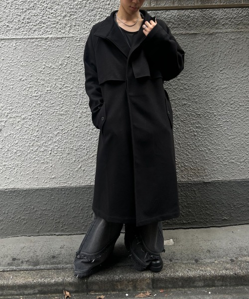 CREARE -LINO-(クレアーレリノ)の「フェイクウールスタンドカラー ルーズ トレンチコート(トレンチコート・メンズ・ブラック/グレー系その他/モカ・M/L)」の18枚目の写真